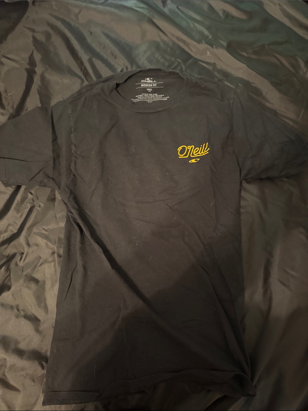 O'Neill Black Short Sleeve Tee with Yellow Script Logo